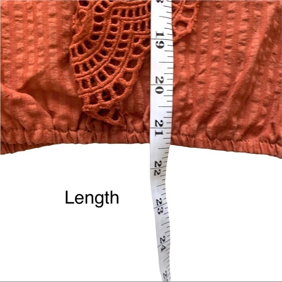 She + Sky Orange Boho Ruffle Eyelet Stripe Blouse Size Small Boho Chic - Picture 14 of 17